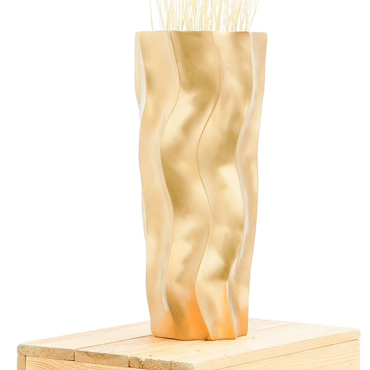 Gold Home Decor Floor Vase - Wooden Boho Vase For Pampas Grass, 14 inches Tall