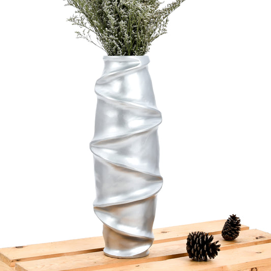 Silver Home Decor Floor Vase - Wooden Boho Vase For Pampas Grass, 14 inches Tall