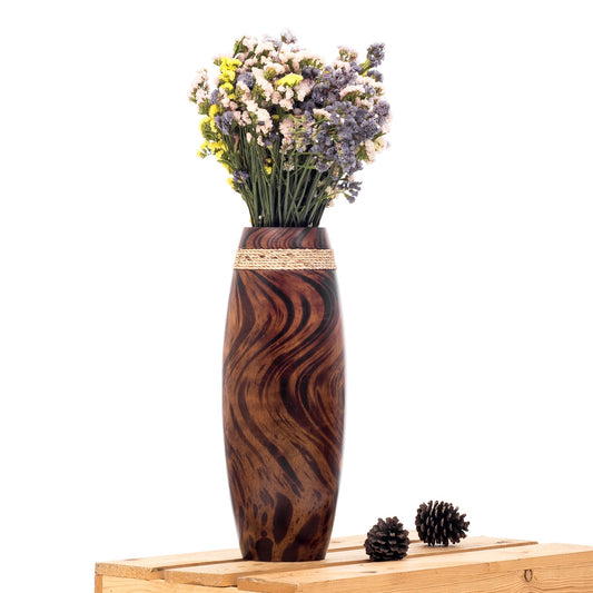 Brown Light Brown Home Decor Floor Vase - Wooden Boho Vase For Pampas Grass, 14 inches Tall