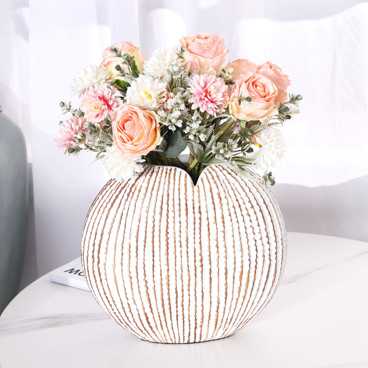 White Wash Floor Vase for Pampas Grass, Large Flower Vase for Home Decor, 10 inches, Resin