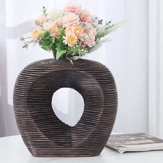 Brown Floor Vase for Pampas Grass, Large Flower Vase for Home Decor, 11 inches, Resin