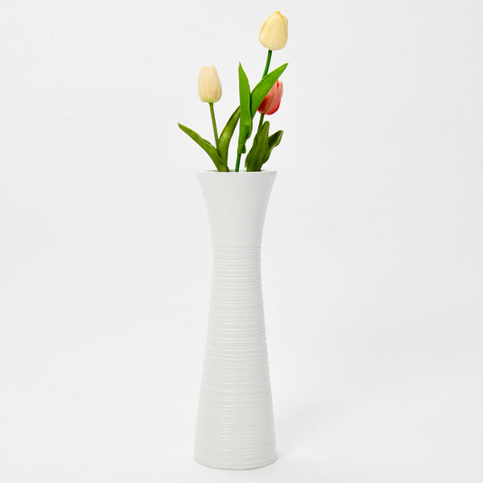 White Home Decor Floor Vase - Wooden Boho Vase For Pampas Grass, 14 inches Tall