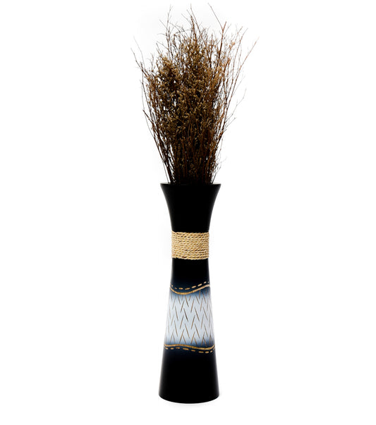 Black White Home Decor Floor Vase - Wooden Boho Vase For Pampas Grass, 14 inches Tall