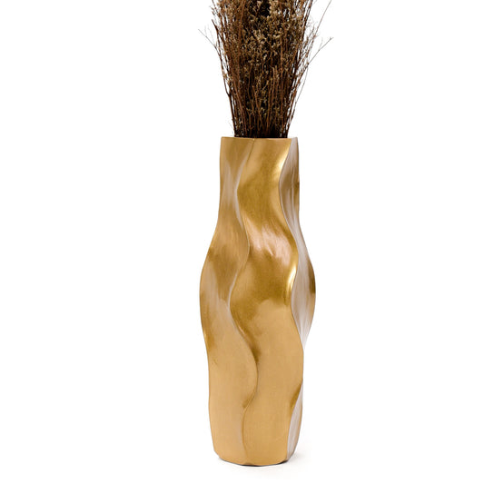 Gold Home Decor Floor Vase - Wooden Boho Vase For Pampas Grass, 14 inches Tall