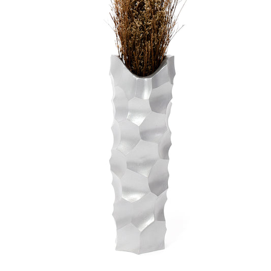 Silver Home Decor Floor Vase - Wooden Boho Vase For Pampas Grass, 14 inches Tall