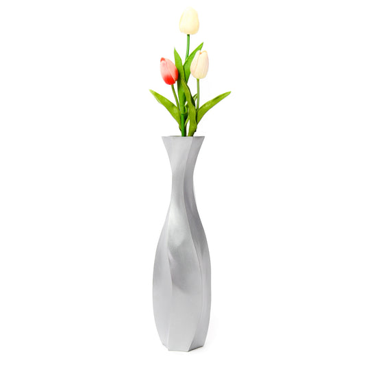 Silver Home Decor Floor Vase - Wooden Boho Vase For Pampas Grass, 14 inches Tall