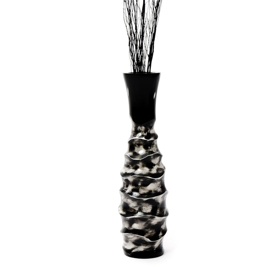 Black Home Decor Floor Vase - Wooden Boho Vase For Pampas Grass, 14 inches Tall