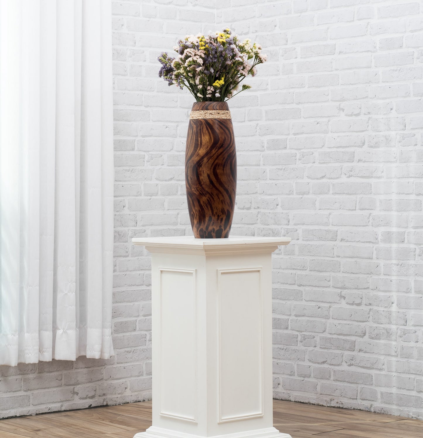 Brown Light Brown Home Decor Floor Vase - Wooden Boho Vase For Pampas Grass, 14 inches Tall