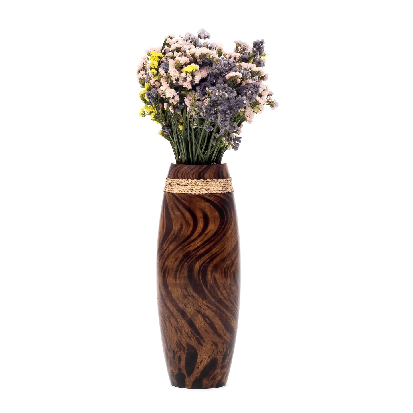 Brown Light Brown Home Decor Floor Vase - Wooden Boho Vase For Pampas Grass, 14 inches Tall