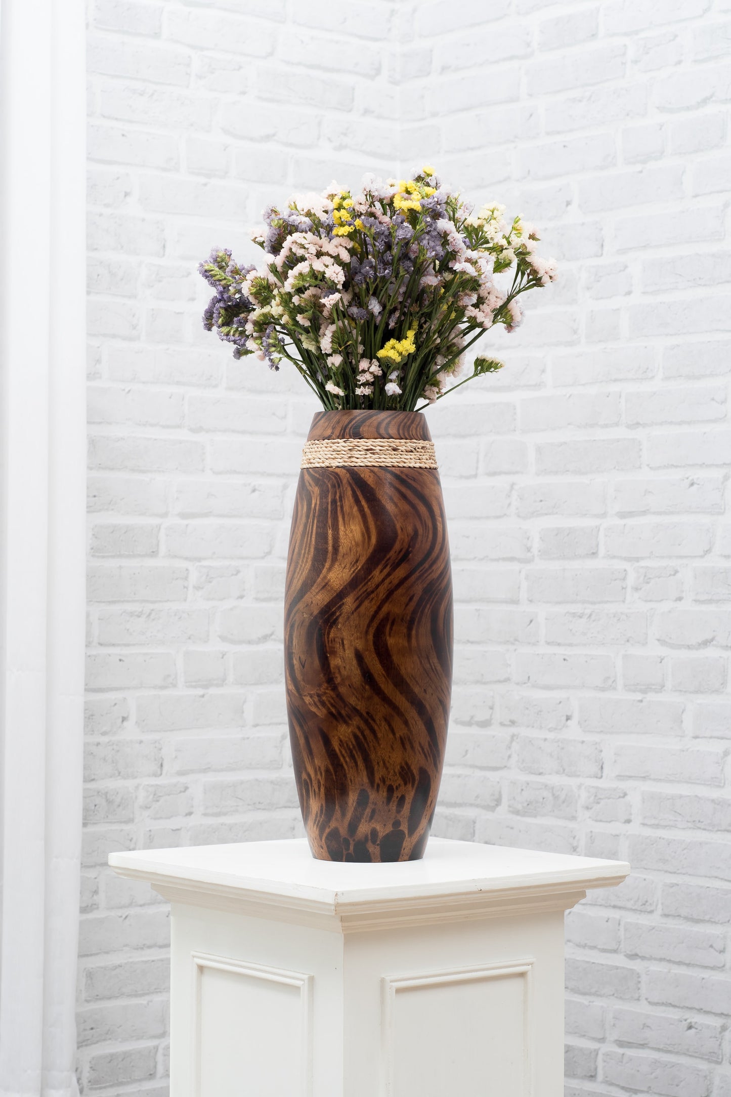 Brown Light Brown Home Decor Floor Vase - Wooden Boho Vase For Pampas Grass, 14 inches Tall